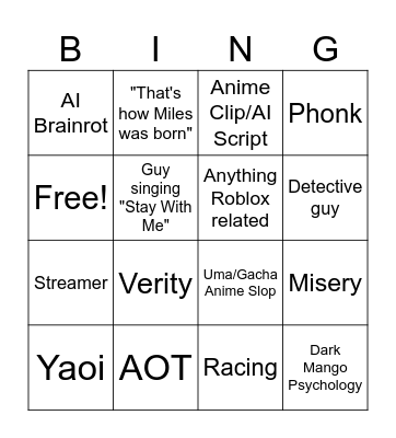 Milky's Cursed FYP Bingo Card