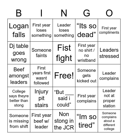 Stong Pit Party Bingo Card