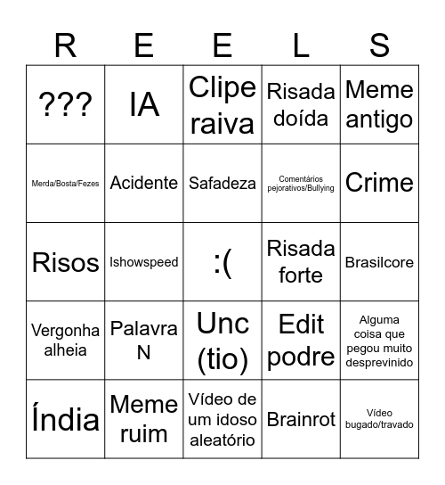 BINGO DO ESTRAGAN Bingo Card