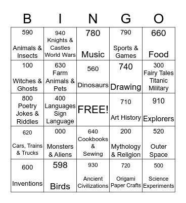 Dewey Bingo Card