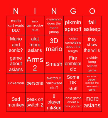 NINGO Bingo Card