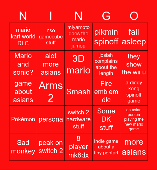 NINGO Bingo Card