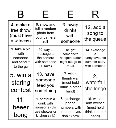 POITS Beer Bingo Card