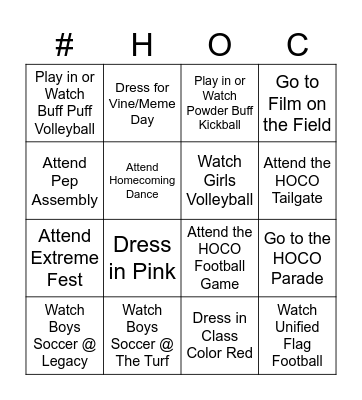 Smoky Hill Homecoming Bingo Card