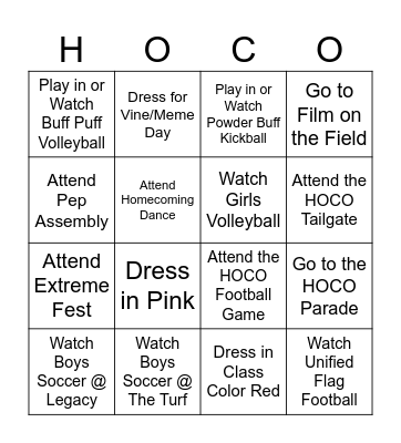 Smoky Hill Homecoming Bingo Card