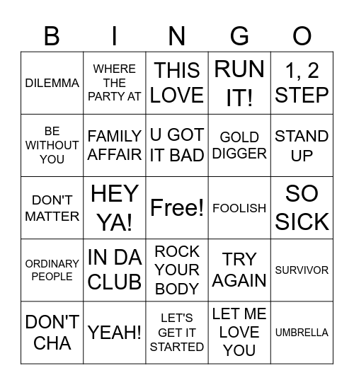 MUSIC BINGO - 5 IN A ROW Bingo Card