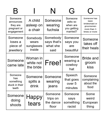 Bingo: Vlancy's wedding edition Bingo Card