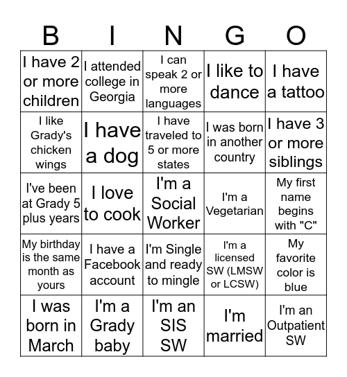 Welcome Social Workers Bingo Card