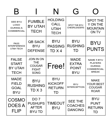 BYU Football! Bingo Card