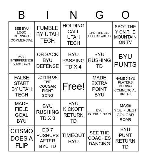 BYU Football! Bingo Card