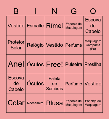 Bingo de Beleza Bingo Card