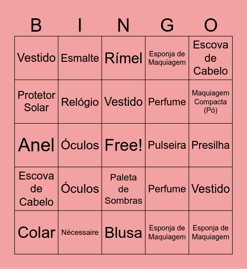 Bingo de Beleza Bingo Card