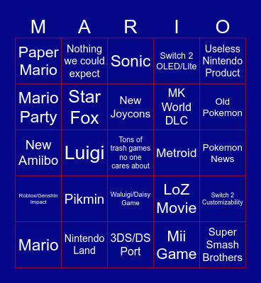 Nintendo Direct Bingo Card