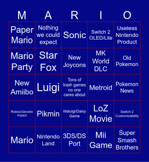 Nintendo Direct Bingo Card