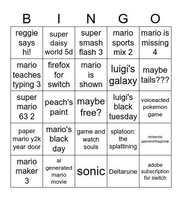 direct or something I guess maybe Bingo Card