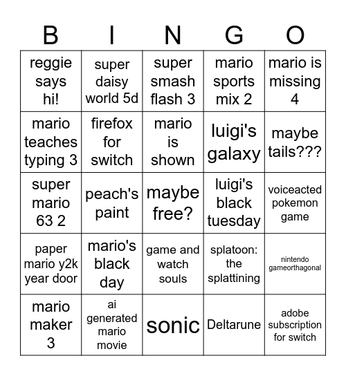 direct or something I guess maybe Bingo Card