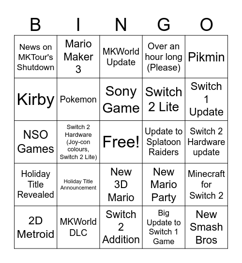 September Direct Predictions Bingo Card