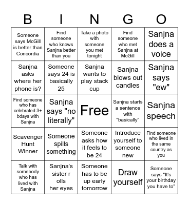 Sanjna Bingo Card