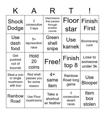 Mariokart Bingo Card