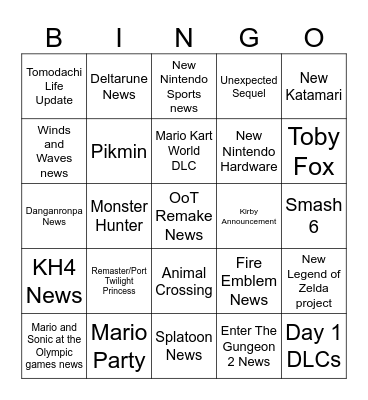 Direct Nintendo Bingo Card