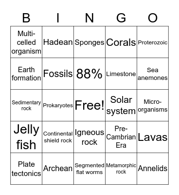 PRECAMBRIAN Bingo Card