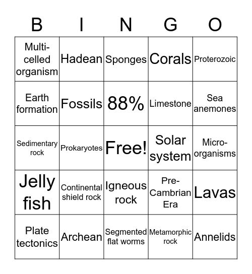 PRECAMBRIAN Bingo Card