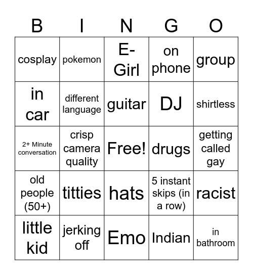 Omegle Bingo Card