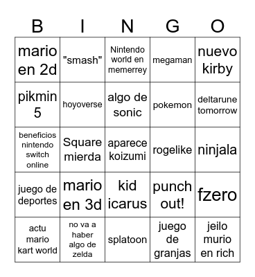 nintendo direct 08/09/2026 Bingo Card