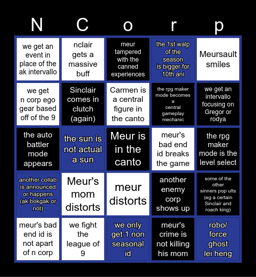 mini's season 8 bingo card Bingo Card