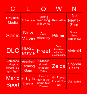 Nintendo direct bingo sep 2026 Bingo Card