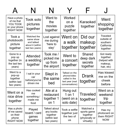 Anny's 25th Birthday BINGO! Bingo Card