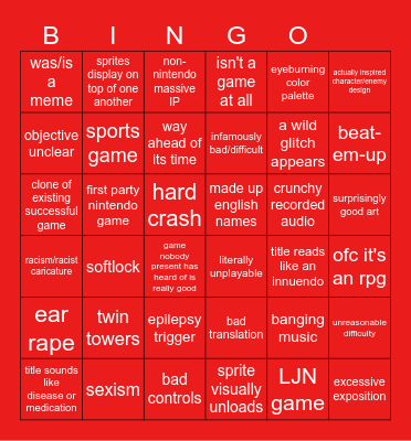 NES Roulette Bingo Card