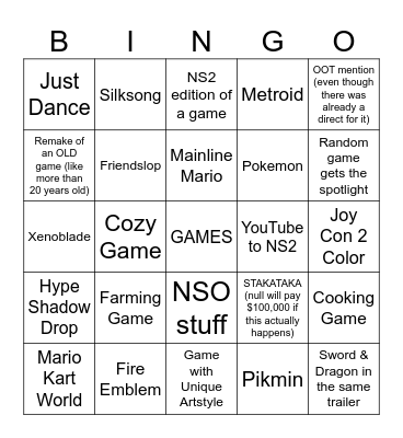 Switch 9/9/26 Bingo Card