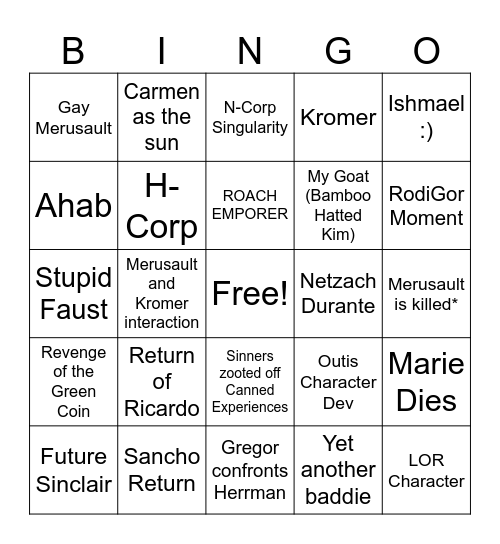 Canto 10 Bingo Card