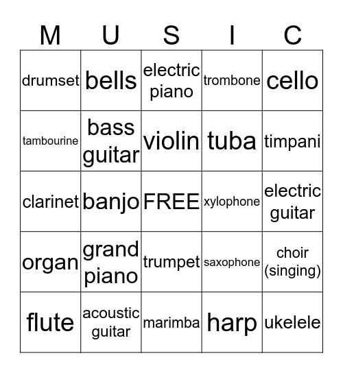 Musical Bingo Card