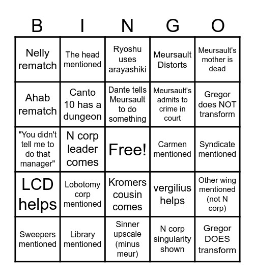 canto 10 Bingo Card
