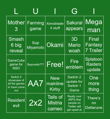It’s not year of Luigi what Bingo Card