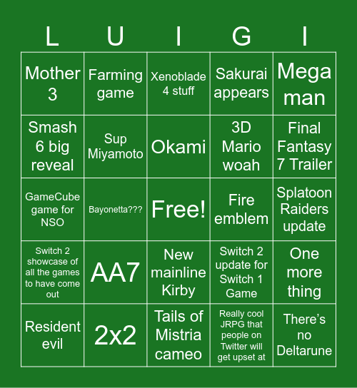 It’s not year of Luigi what Bingo Card