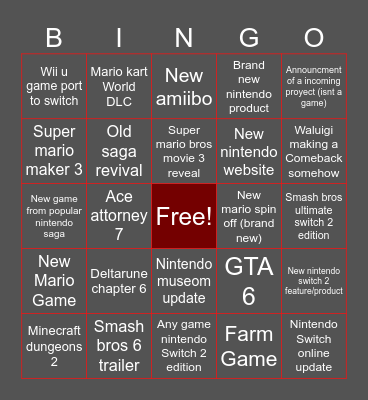 Nintendo direct Sep 9 Bingo Card
