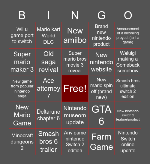 Nintendo direct Sep 9 Bingo Card
