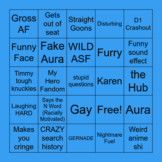 Bingo for videos #1 Bingo Card