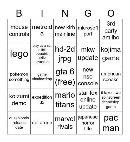 sept 26 direct Bingo Card