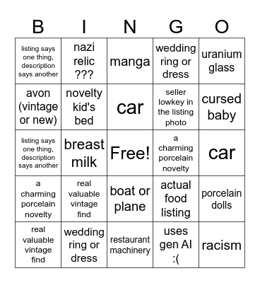 Facebook Marketplace Bingo Card