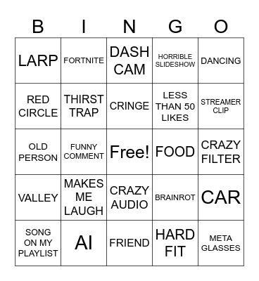 TIKTOK Bingo Card