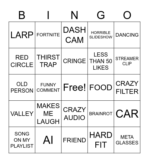 TIKTOK Bingo Card
