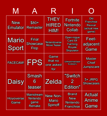 Ninetendo Nein Direct Bingo Card