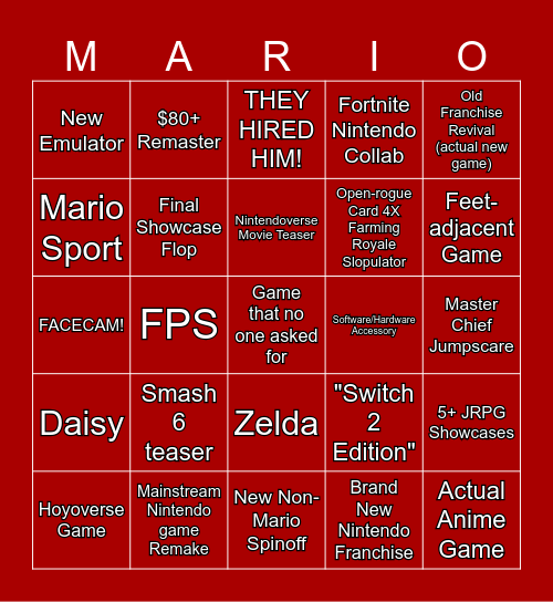 Ninetendo Nein Direct Bingo Card
