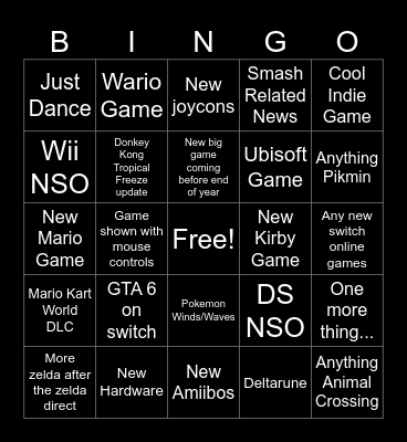 Nick's Nintendo Direct Card Bingo Card