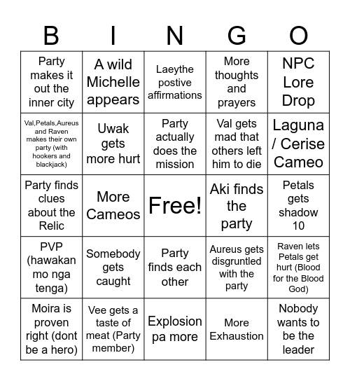 Reunited and it feels so good Bingo Card