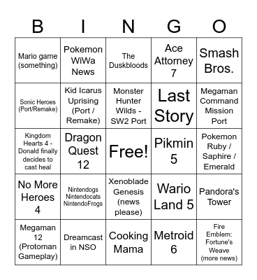 Nintendo Direct - September 2026 Bingo Card
